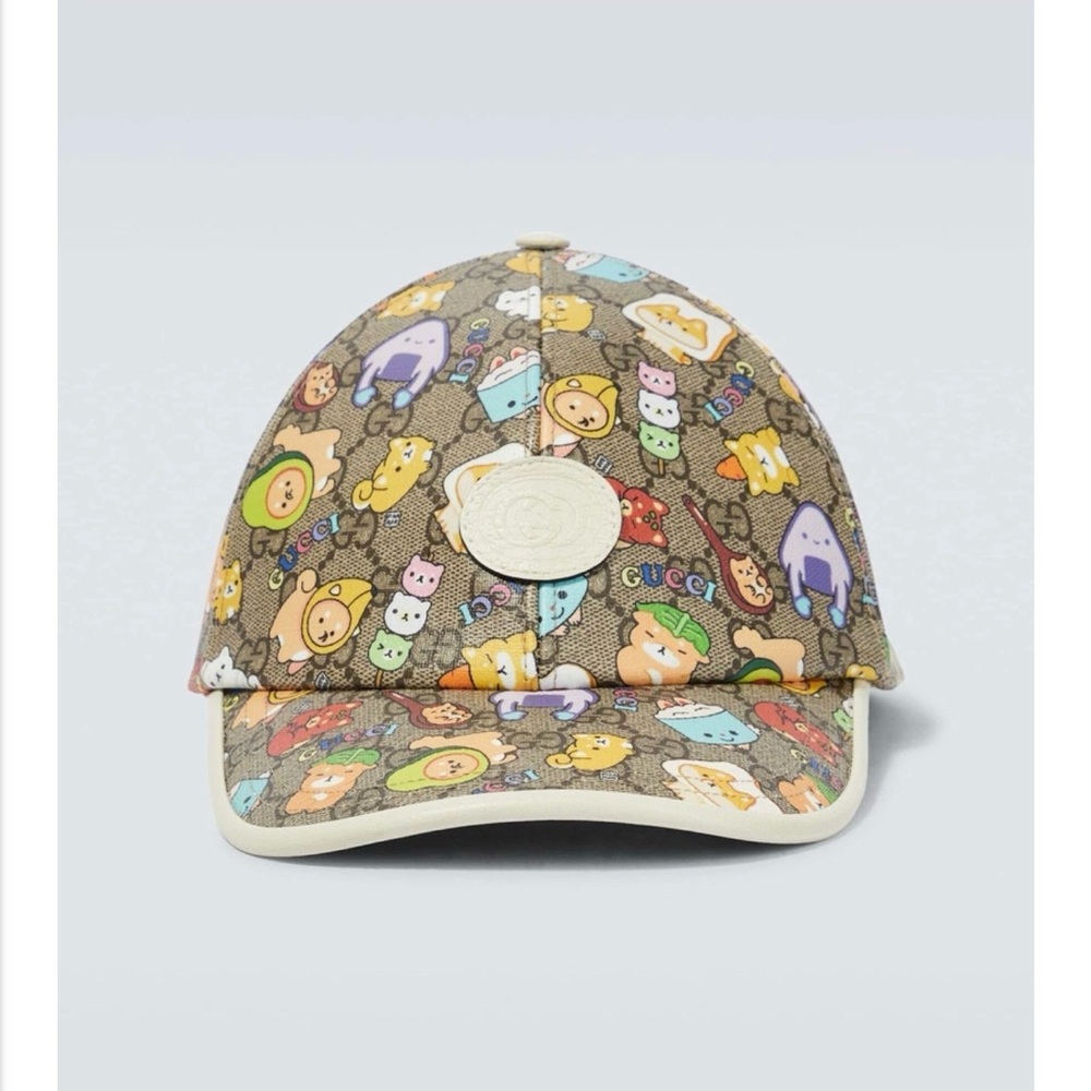 Gucci Kawaii floral leather-trimmed cap